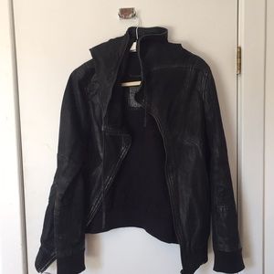 All Saints Spitalfields Leather Hooded Jacket